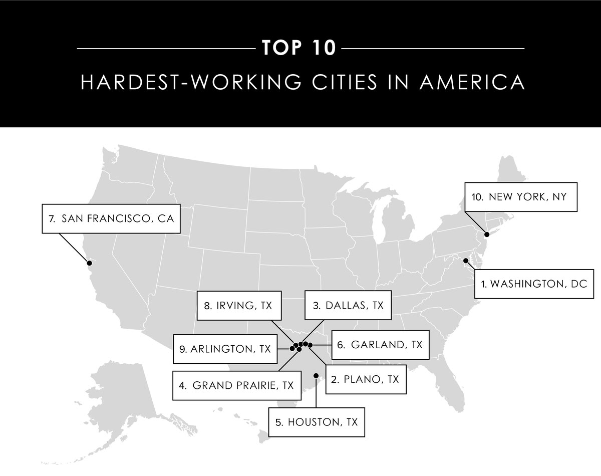 HardestWorkingCities Map, Industry Today
