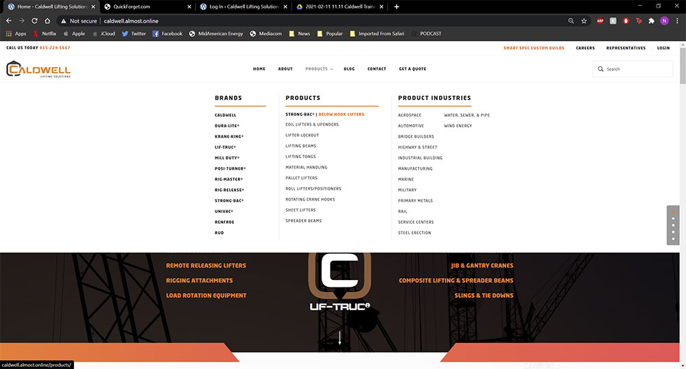 At the heart of the site is Caldwell’s full catalog of below-the-hook and other lifting equipment.