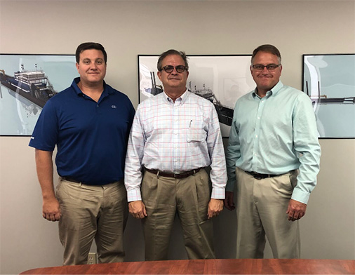 Left to right: Matthew B. Devall, Co-Owner and Director, Muddy Water Dredging, LP (MWD), Charlie Johnson, Director of Domestic Dredge Sales of DSC Dredge, LLC, Michael J. Kerns Co-owner & President Muddy Water Dredging, LP (MWD)