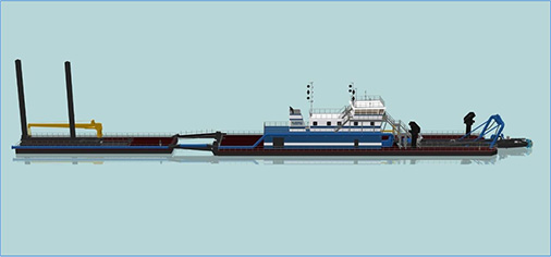 Rendering of custom 24” dual pump Marlin Class dredge