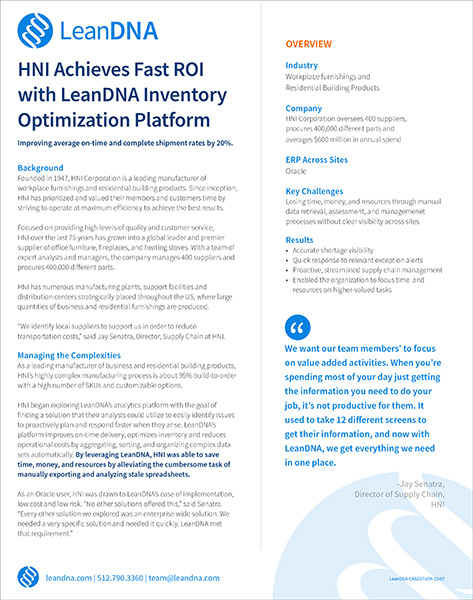 LeanDNA CaseStudy HNI 22 06 1 Pg1, Industry Today
