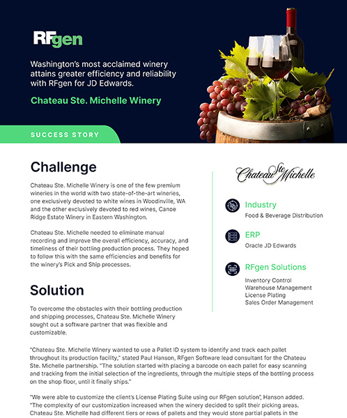 Rfgen Jde Chateau Ste Michelle Case Study 1, Industry Today