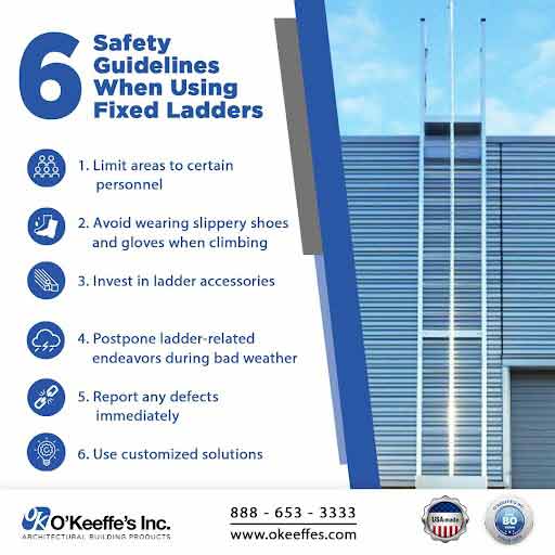 6 safety guidelines when using fixed ladders infographic