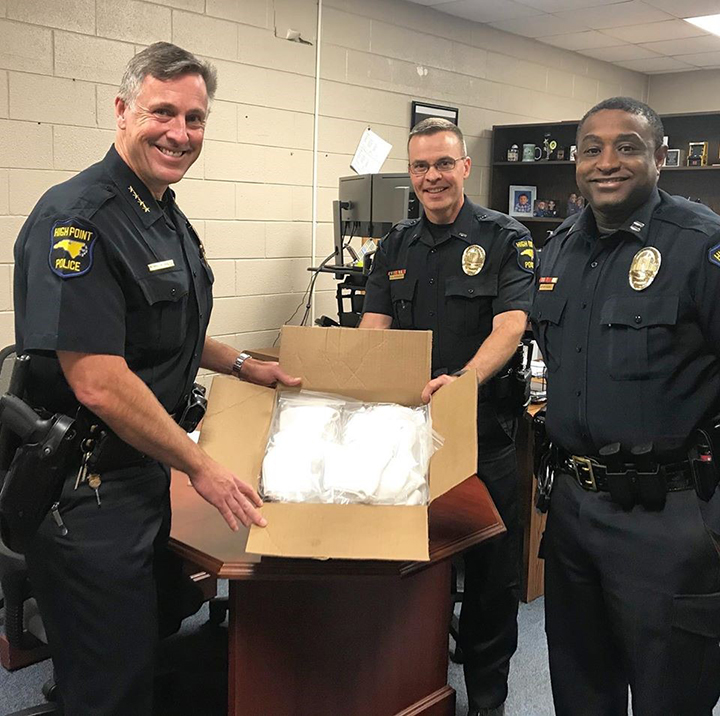 The High Point Police Dept. receives masks from Eastern Accents