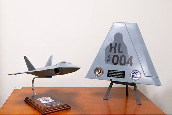 tokens of appreciation that aerobotix has received for its work on the f22 raptor