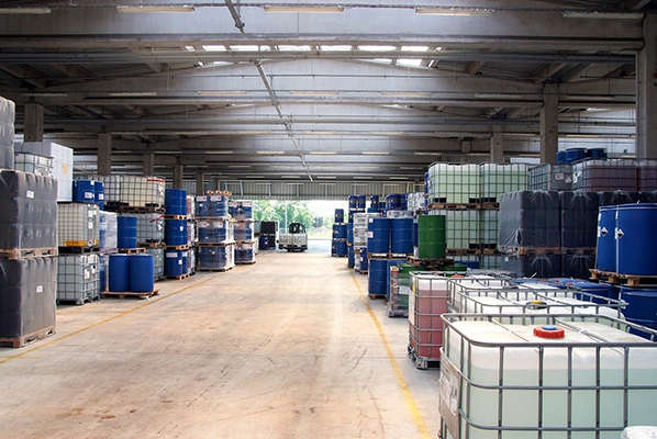 Chemical storage in a warehouse.