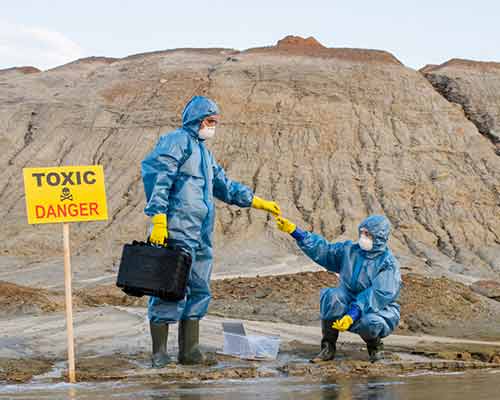 After disasters, workers involved in cleanup can be exposed to materials containing chemical contaminants and heavy metals.