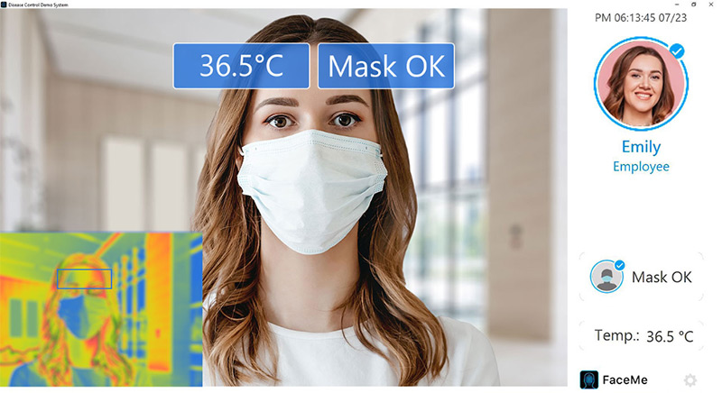 Even when someone is wearing a mask FRT provides authentication, identifies spoofing and detects acceptable face coverings and temperature.