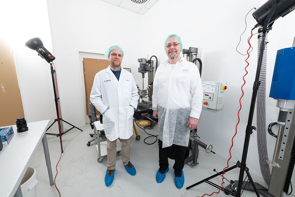 Karsten Lamott, Production Technician at DMG (left) and Denis Cwiklinski, Watson-Marlow Ltd Biopharm Sales Engineer