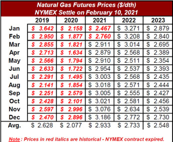 natural gas futures prices nymex settle on february 10 2021