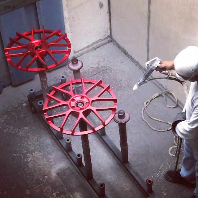 Powder coating can be used for individual projects of various sizes, from car wheel rims all the way up to large industrial support structure.