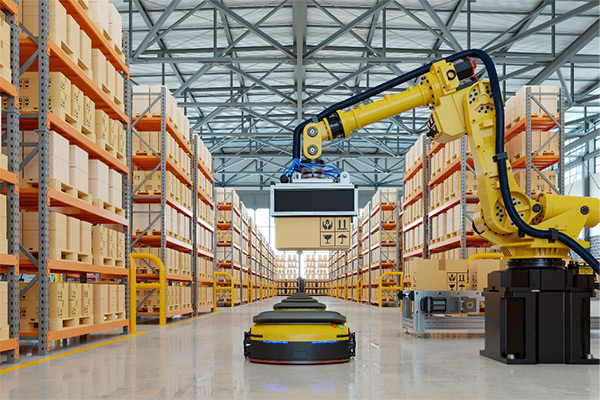 Robotic arm for packing with producing and maintaining logistics systems3d rendering.