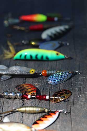 An array of fishing lures — some simpler than others.