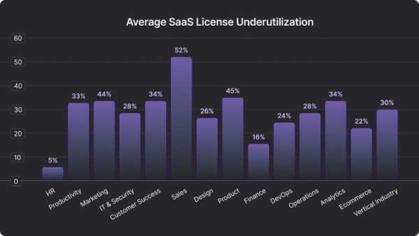 The average percentage of software not being used by employees.