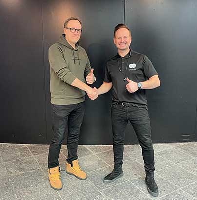 S-Pro Country Manager Jani Hankimo with Boom Collaborations Area Sales Manager Tero Huovinen