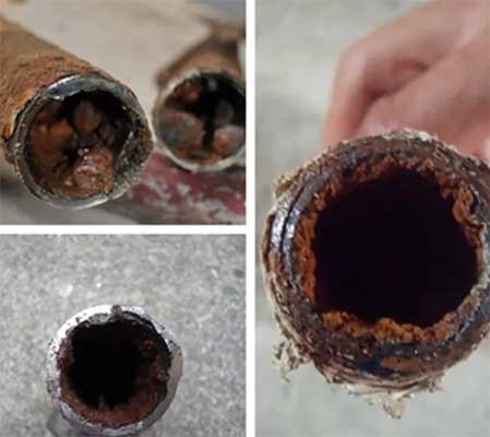 corroded scaled inner water pipe