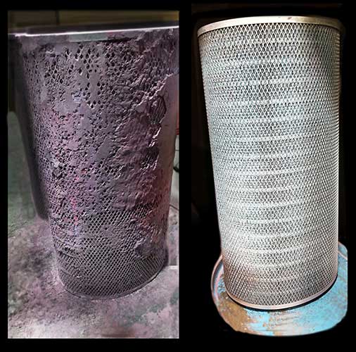 Powder coat filters before and after.