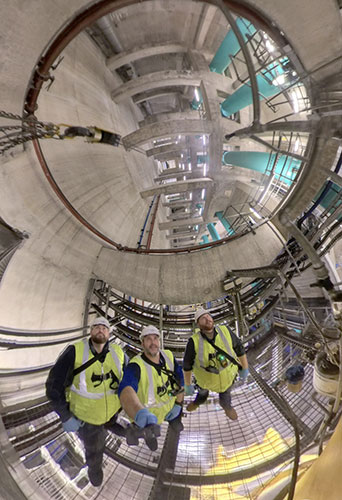 Members of the Northern Ireland Water team are pictured more than 40 metres underground in a terminal pumping station in Belfast.