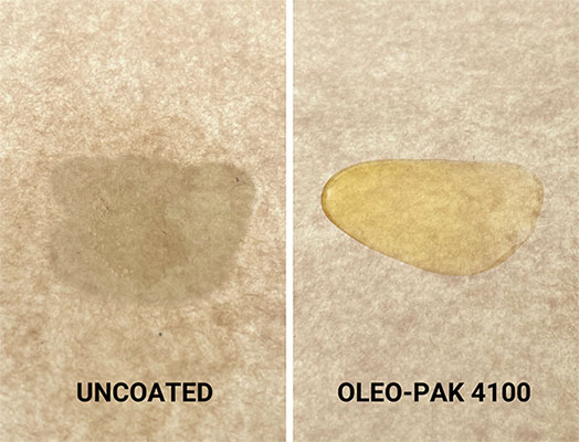 OGR (Oil and Grease Resistance) test on coated and uncoated paper.