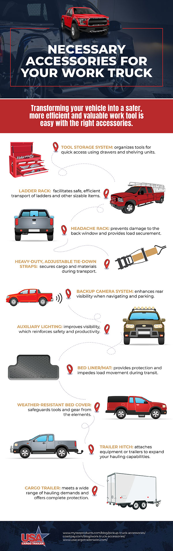 necessary accessories for your work truck usa cargo accessories infographic