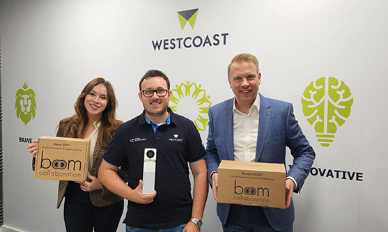 Boom Collaboration founders Fredrik Hornkvist and Holli Hulett with Westcoast's UC Business Manager Sam Armstrong center.