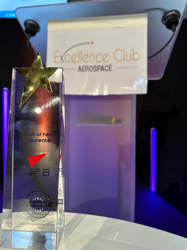 Pictured is the “Crush of Heart" trophy awarded to JPB Système from the Excellence Club Aerospace Awards