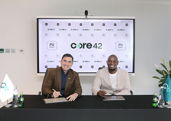 Kiril Evtimov, CEO of Core42 and G42's Group CTO and Muhammed Khalid, Founder and CEO of AIREV signing partnership.