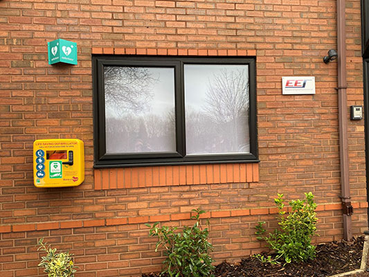 ees defibrillator on outside of building