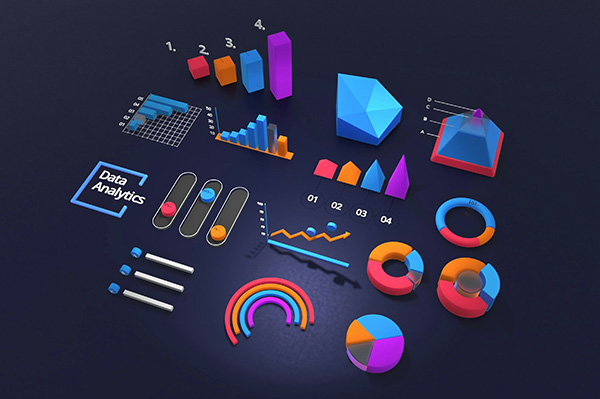 3D charts and graphs illustrate the power of advanced analytics in semiconductor industry decision-making.