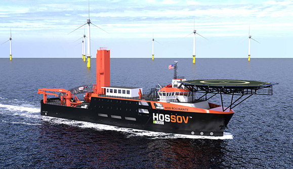 Rendering of HOSSOVTM 300E the industry’s first conversion of a supply vessel (OSV) to a service operation vessel (SOV) to meet the growing demand of the U.S. offshore wind market.