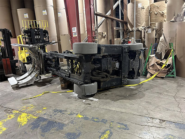 overturned forklift