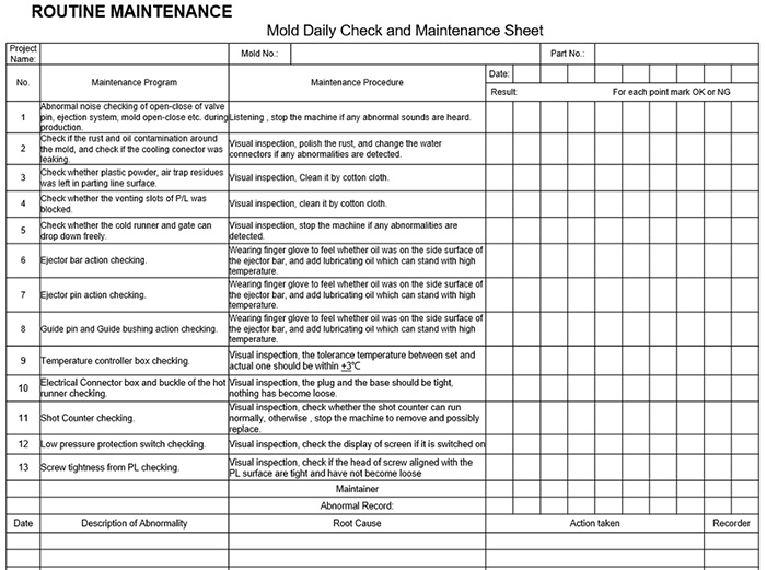 injection molding preventive maintenance